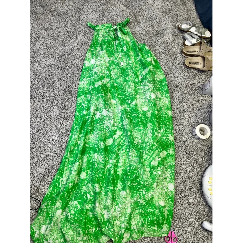 COS Green Abstract Print Sleeveless Tie Back Oversized  Maxi Dress Womens Size 6 - Picture 10 of 12